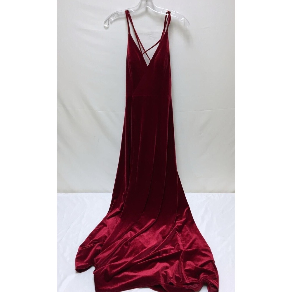 JJ's House Women's Burgundy Velvet Polyester Spaghetti Strap Maxi Dress Sz 4 NWT